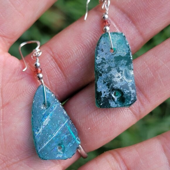 Jewelry - New handmade sterling silver 925 blue green sea glass dangle earrings